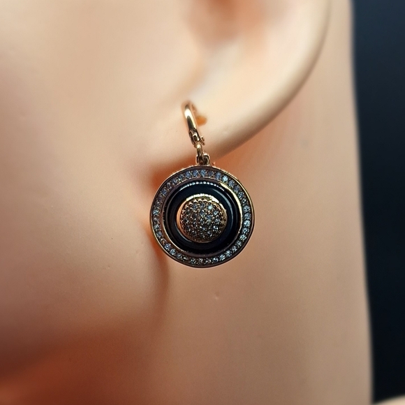 Luxe Gold-Plated Pavé Circle Drop Earrings - Picture 1 of 7